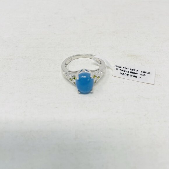 Karis Size 10 Burmese Blue Jade Simulated Peridot Platinum Bond Brass Ring 5029 - Picture 4 of 6